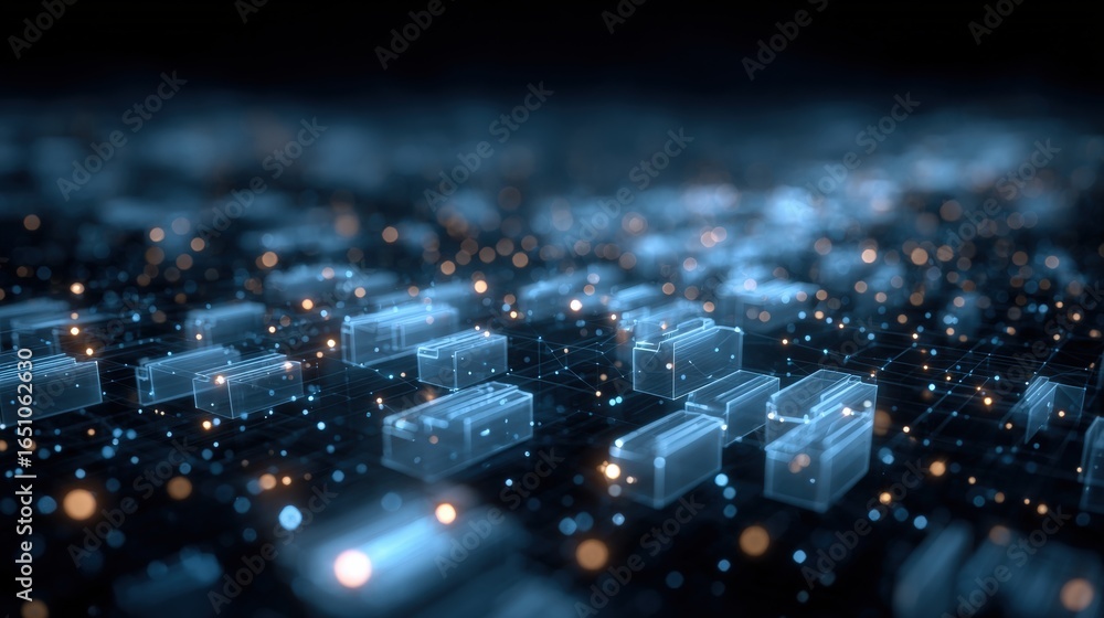 Poster abstract network grid with files and folders, futuristic software interface, digital document manage