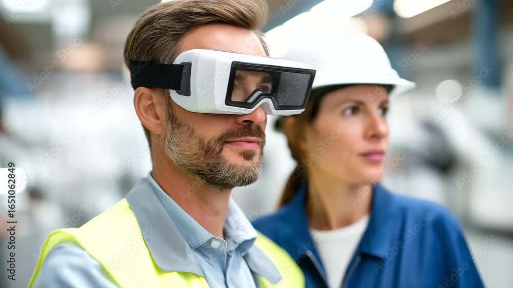 Poster exploring virtual reality's role in enhancing smart factory design and efficiency.