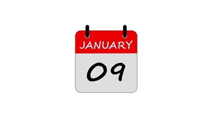 Abstract glowing january month date 09 calendar icon animation design motion graphics template digital reminder schedule planner futuristic timeline countdown interface background element.