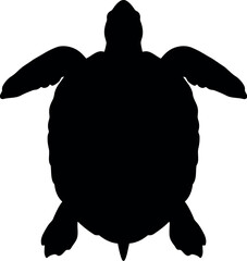 Black silhouette sea turtle swimming