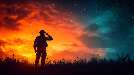 Soldier silhouette saluting at sunset patriotic military wallpaper
