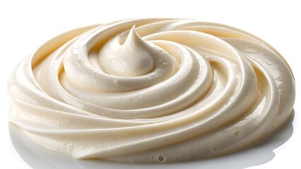 Swirl of Creamy White Frosting or Icing on White Background Close Up