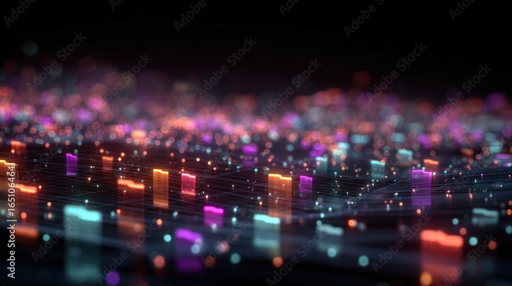 Poster abstract network grid with files and folders, futuristic software interface, digital document manage