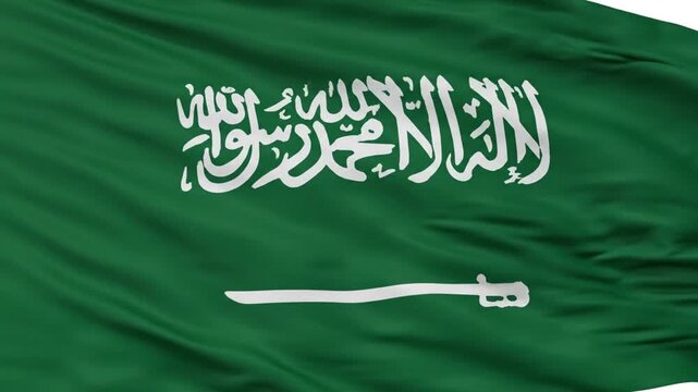 Waving flag of saudi arabia featuring the shahada on a green background