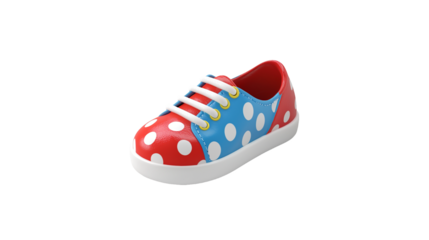 PNG red and blue sneakers with polka dots on a transparent background