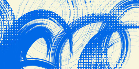 Vector blue bold curly brush stroke background. Hand drawn grunge texture with rough thick squiggle or curved brush line. Funky marker curly line background.
