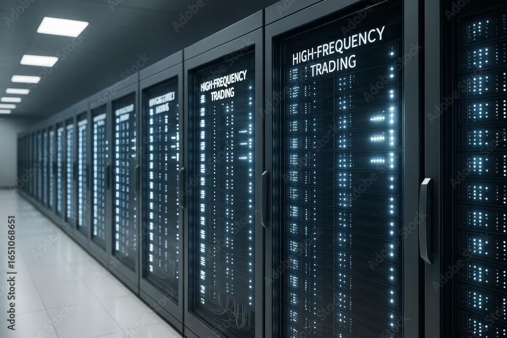 Aufkleber high-frequency trading servers in a modern data center with illuminated lights and dark background f
