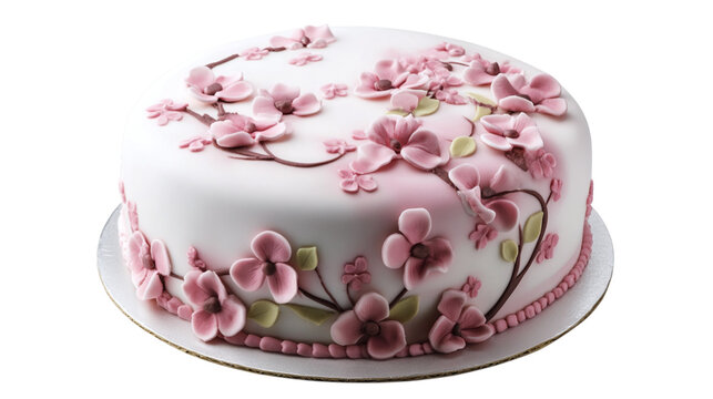 • A Mother’s Day cake with a pink floral design, isolated on white background in HD - Powered by Adobe