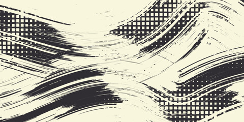 Hand drawn grainy green brush stroke with spray texture. Rough thick brush stroke texture. Grunge distress damaged old banner with zigzag bold line. Spray green trend paint effect vector background.
