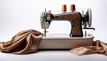 the seamstress symphony a sewing machine and fabric in harmony on a white or clear surface white background