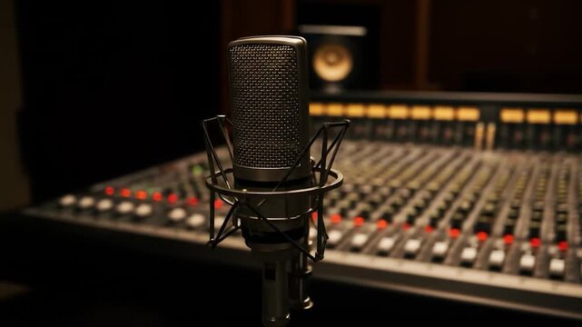 Studio microphone capturing sound in professional recording environment