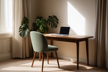 Modern home officeome office desk with plant and window light