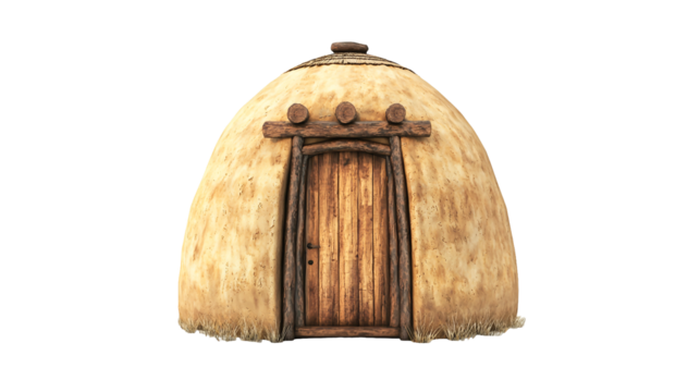 PNG a hut with a wooden door on a transparent background