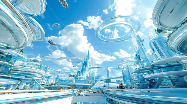 空に浮かぶ未来都市 ― 青空に広がる天空ユートピア Skyborne Future City ― A Utopian Metropolis Among the Clouds