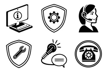 Set of customer service and technical support icons isolated on white background