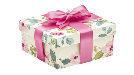 &bull; A Mother&rsquo;s Day gift box with a pink ribbon and tag, isolated on white background in HD 