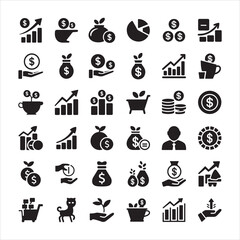 Financial profit Web Icons Set, bold solid vector banking, revenue, business growth, savings, economy, investment, crypto and financial management icons for UI UX apps