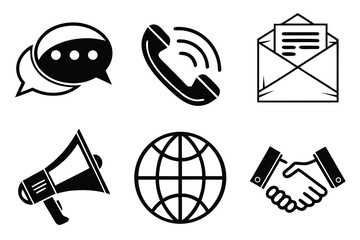 Collection of communication and business icons isolated on white background