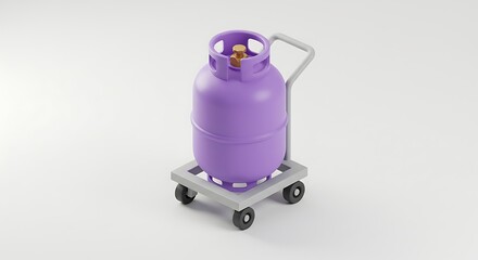 3d best selling purple gas cylinder on a trolley isolated on white