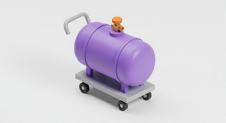 3d best selling purple gas tank cylinder on a trolley isolated on white background