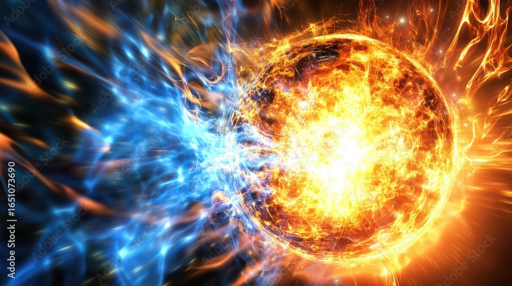 Poster dynamic fusion of fire and ice representing energy and contrast in a stunning visual experience