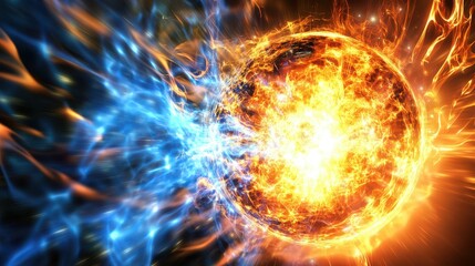 Obraz premium Dynamic Fusion of Fire and Ice Representing Energy and Contrast in a Stunning Visual Experience