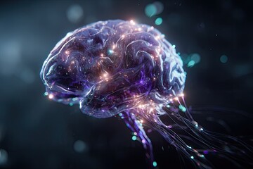 3D brain with glowing connections