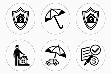 Insurance icons for home, car, and financial protection isolated on white background