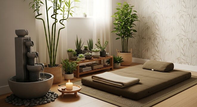 3d best selling zen spa room with massage bed and water fountain - Powered by Adobe