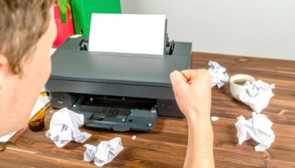 Frustrated user dealing with printer issues