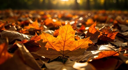 Autumn Leaves Golden Maple Leaf in Sunlight
