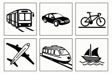 Collection of transportation modes isolated on white background