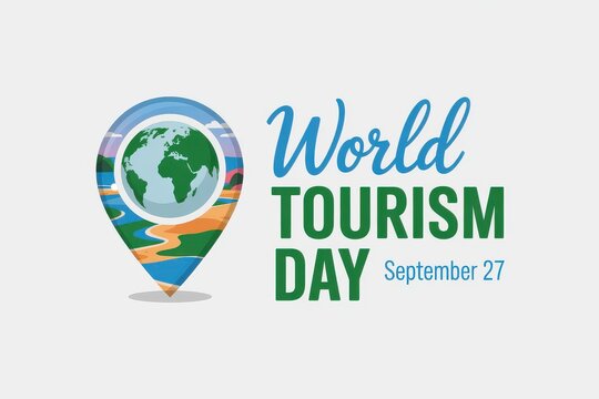 World tourism day celebration with globe and location pin - Powered by Adobe