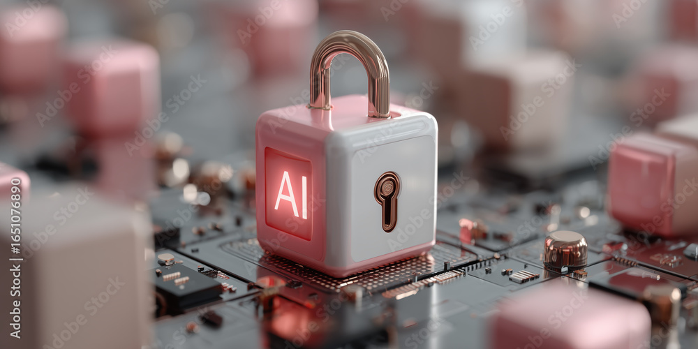 Aufkleber padlock with ai symbol on circuit board represents digital security and cybersecurity technology