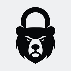 Silhouette bear kettlebell strong fitness logo vector illustration