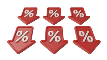 Six red downward arrows with percentage signs on a black background suggesting price reduction