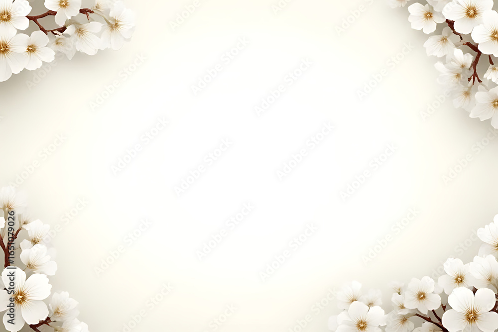 Poster delicate white spring blossom branches frame a softly lit empty space perfect for text or design