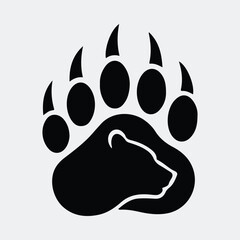 Silhouette bear paw print with bear head outline vector illustration
