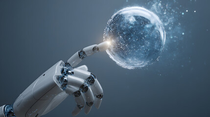 Robot Hand Touches Glowing Sphere