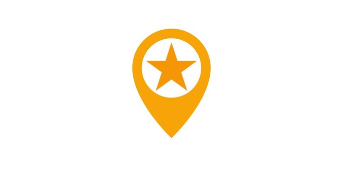 Animated geolocation pin design with a yellow star spinning on a white background.