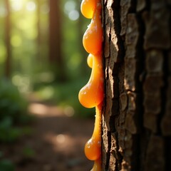 Tree Secretion Flowing Down Wood Surface