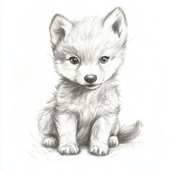 Obraz premium Pencil Sketch of a Sweet Puppy Sitting and Looking Directly at Viewer