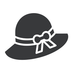 Dark gray wide brim hat with white ribbon and bow on white background fashion accessory 1