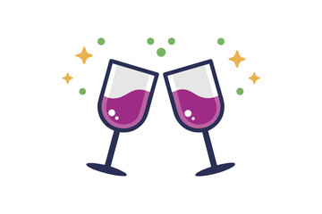 Clinking wine glasses illustration with small sparkling light shining accents