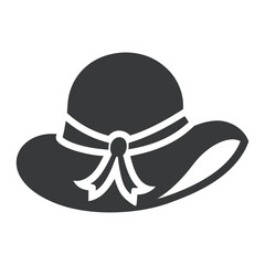 Dark gray wide brim hat with white ribbon and bow on white background fashion accessory