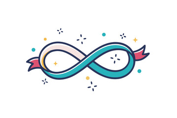 Flying ribbon loops with tiny spark accents clean vector art
