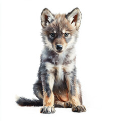 Fototapeta premium Adorable Canine Cub Sitting on a Blank Background Looking at Camera