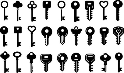 Collection of Keys, Key Vector Set, 27 Black Color Key Vector Set