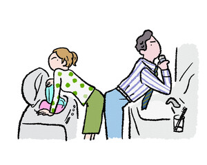 狭い家、狭小住宅の朝支度イラスト