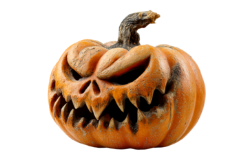 Spooky Jack-o-lantern with sinister carved face and textured stem